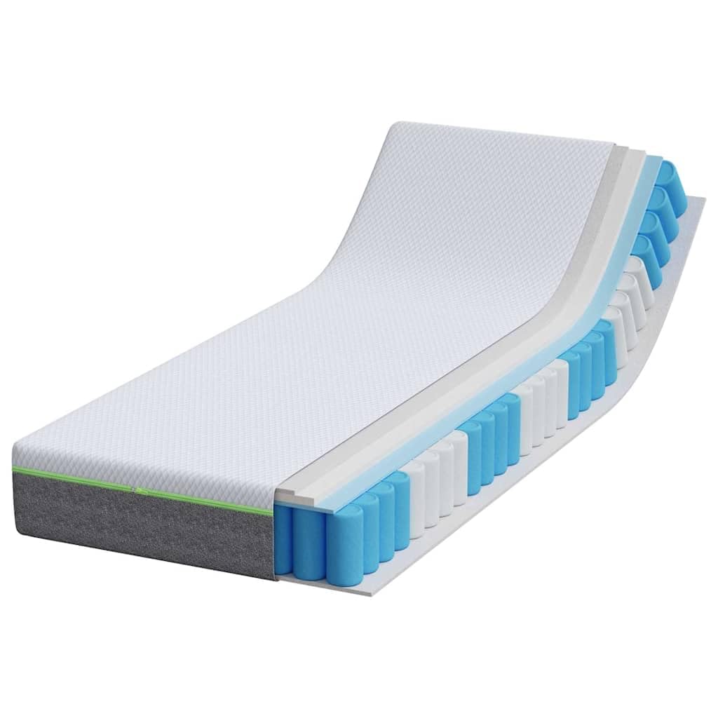 Materac biało-szary, 80 x 200 cm, żakardowy rdzeń ze sprężyn kieszeniowych z pianką żelową z pamięcią kształtu, 7 stref dla ergonomicznego spania na boku w sypialni