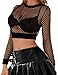 Buauty Women's Lace Long Sleeve Tops, Mock Neck Sheer Mesh Top, See Through Floral Lace Tops, Party Club Night Blouse Shirts