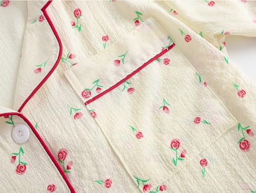 Image of Hupohoi Big Girls Button Down Pajama Set 3pcs Short Sleeve Long Pants with Shorts Crepe Wrinkled Fabric Sleepwear Nighty