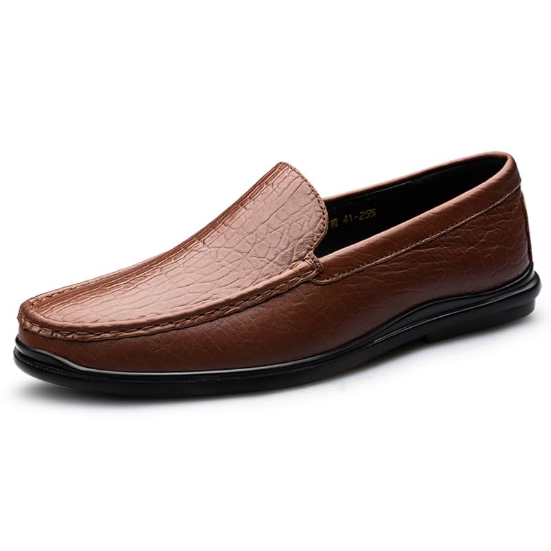 Mens Loafers Round Toe Genuine Leather Crocodile Print Loafer Shoes Comfortable Flat Heel Lightweight Outdoor Classic Slip-ons2