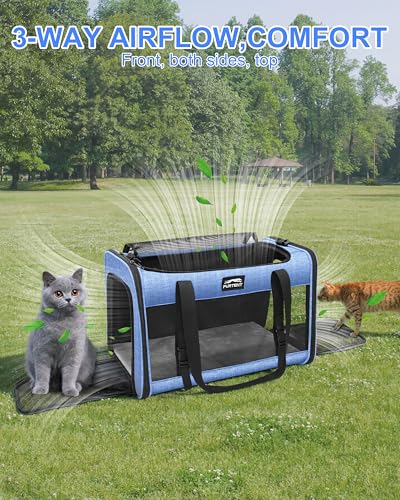 Soft-Sided Large Cat Carrier for 2 Cats, Spacious Foldable Pet Travel Carrier for Large Cats up to 25 Lbs, Double Cat Bag with Shoulder Strap, 20x13x13 Inch, Fits Maine Coon and Small Dogs, Blue - Image 7