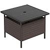 Giantex umbrella table outdoor side table with 2 umbrella hole rattan umbrella stand holder table heavy duty metal frame patio bistro table for deck garden poolside hdpe tabletop  urban country home decor