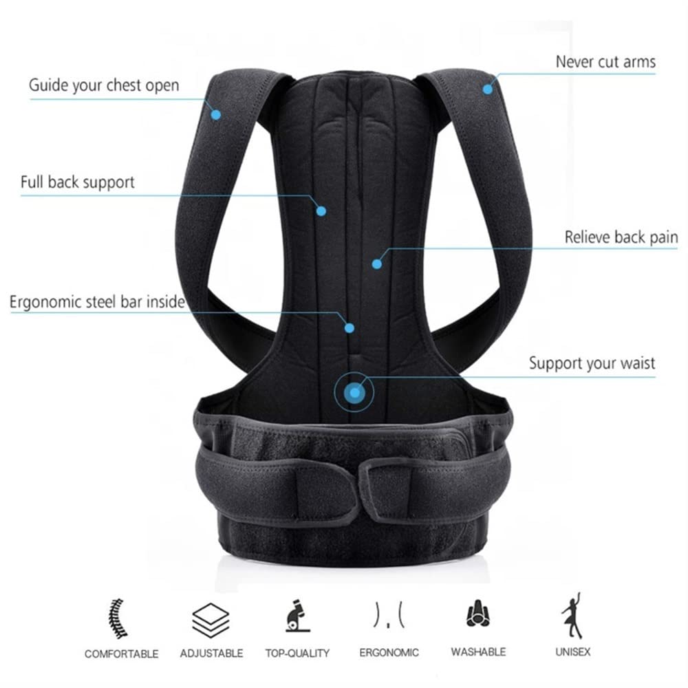 Ceinture de Soutien Dorsale Correction Posturale Grande Taille 5XL Black
