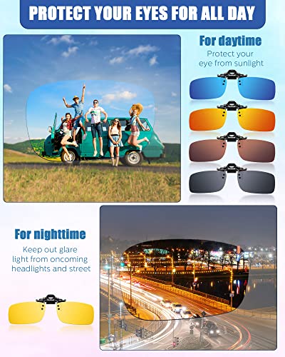 5 Pairs Polarized Clip On Sunglasses Rimless Flip Up Anti Glare Driving Glasses (Various Color,2.2 x 1.3 Inch)4