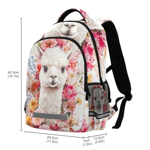 UMIRIKOKids Cute White Alpaca Flowers Backpack for Boys Girls,School Elementary Bookbags with Chest Clip 202c09323