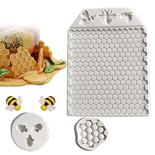 Molde de silicona para fondant, 3 unidades, diseño de panal de abeja, fondant, tartas, forma de abeja, molde de silicona para cupcakes, decoración de pasteles, fondant, candis para hornear pasteles
