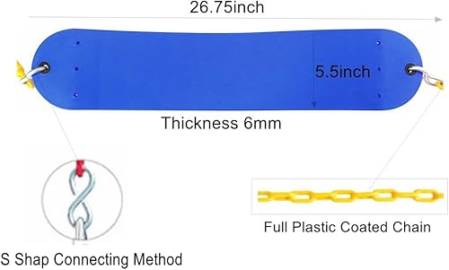 Miniatura 2 de Yangogle Paquete de 2 columpios azules resistentes de 66 pulgadas con cadena recubierta de plástico, juego de accesorios de repuesto con ganchos a
