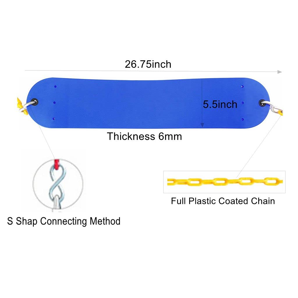 Yangogle 2 Pack Blue Swings Seats Heavy Duty 66 Inches Chain Plastic Coated - Playground Swing Set Accessories Replacement with Snap Hooks
