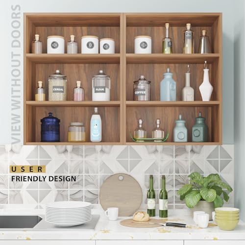 Image of VIKI Furniture |Pivot Modular Kitchen Wall Cabinet - 4 Door Cabinet | Space Saving Rack for Spices | DIY Home Storage Cupboard (Brussel Walnut - 30D x 160W x 80H cm) | 1 Year Warranty