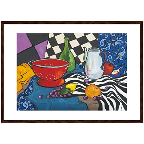 Décoration murale fruits tableau encadré bois foncé 50x70 cm