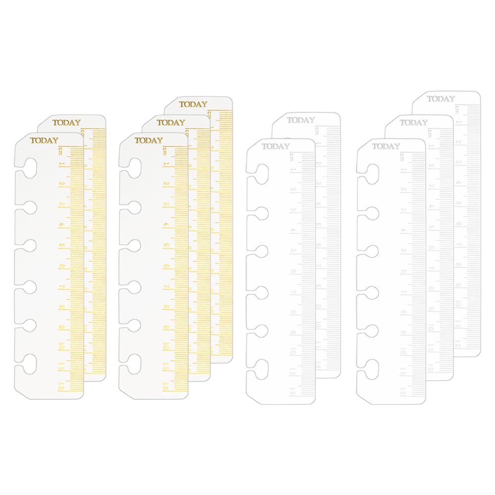 10pcs A7 Binder Divider Ruler Gold Hot Stamping 12cm Scale 6 Holes Silver Foil Gilding PP Bookmark Ruler for Loose Leaf 6 Rings Binder Notebook Planner Snap in Bookmark Divider Measuring Rulers Set