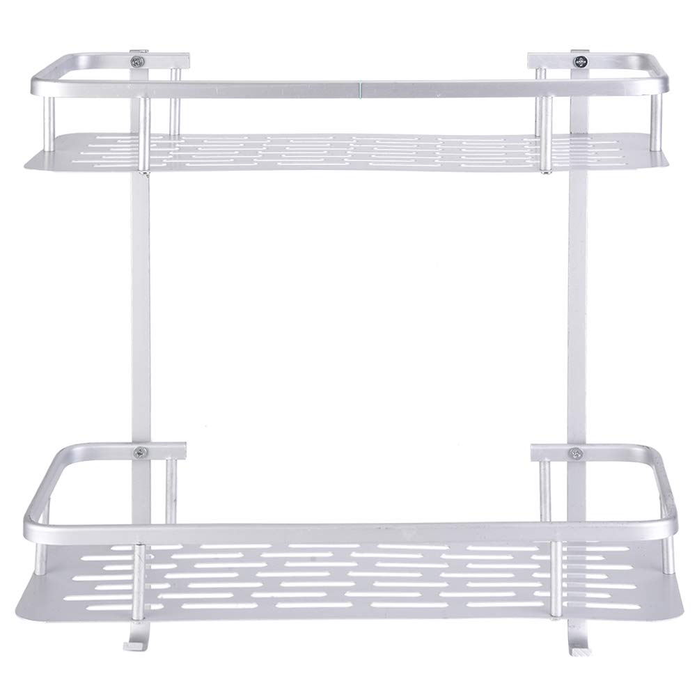 Shower Caddy Shower Organizer Double Layers Aluminum Wall Mounted with 2 Hanging Hooks Storage Shelves for Kitchen Dorm