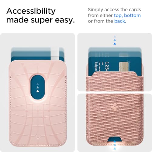Image of Spigen for MagSafe Wallet, Holds 3 Cards, MagFit Compatible with iPhone 17 /16 /15 /14 /13 /12 Models, Pixel 10 Series, MagSafe-Cases, Pixelsnap, Plaud Note & More, Card Holder - Fabric Rose Gold (3-Cards)