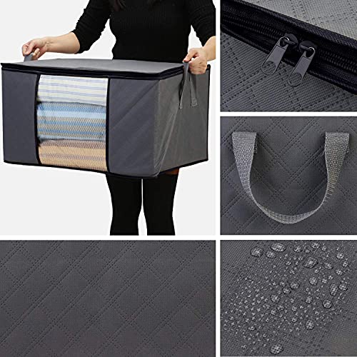 WiseLife Clothes Storage Bags 100L [3 Pack ], Large Capacity Blanket Storage Containers Organizers for Comforters,Bedding,Clothing,Foldable 3 Layer Fabric,Sturdy Zippers,Clear Window,Grey - Thumbnail 3