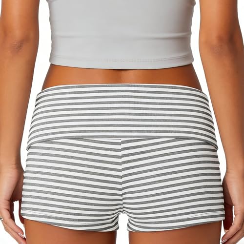 Image of KMBANGI Womens Fold Over Shorts Elastic Waist Y2k Lounge Shorts Foldover Cute Pajama Micro Bottoms Mini Shorts Sleepwear