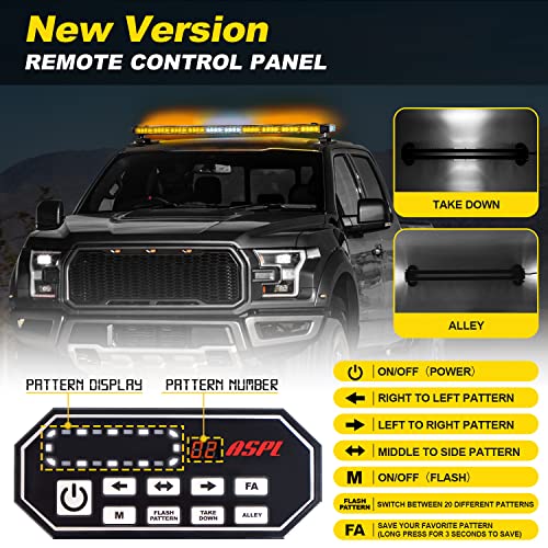 Aspl 47.1" Emergency Flashing Strobe Lights Bar With Remote Control Double Side Traffic Advisor 86 Led Warning Snow Plow Light With 28 Strong Magnets For Trucks Vehicles Tow Pickup (Amber/White/Amber) #TOP2