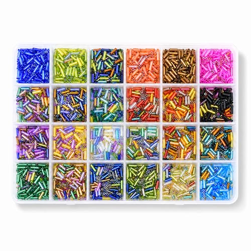 Image of Mandala Crafts Glass Seed Beads for Beadwork - 7500 Pcs 2 X 6.5mm Mixed Bulge Tube Small Rocaille Beads for Jewelry Making, Necklace Bracelet Earring Craft Supplies
