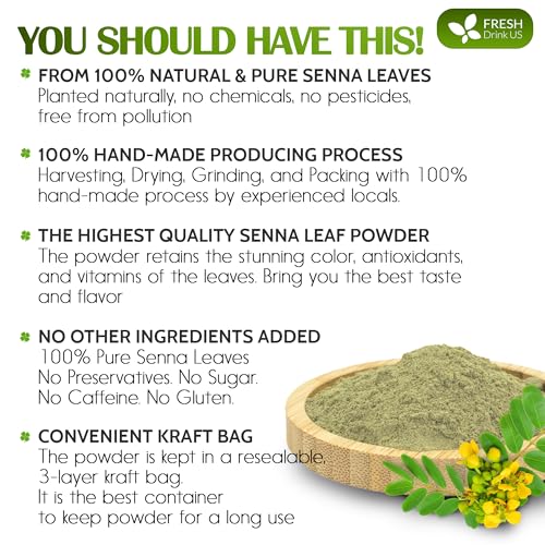 Image of FreshDrinkUS, Premium 16oz Senna Leaf Powder, 100% Natural and Pure from Senna Leaves, No Additives, No Gluten, No Sugar, Vegan