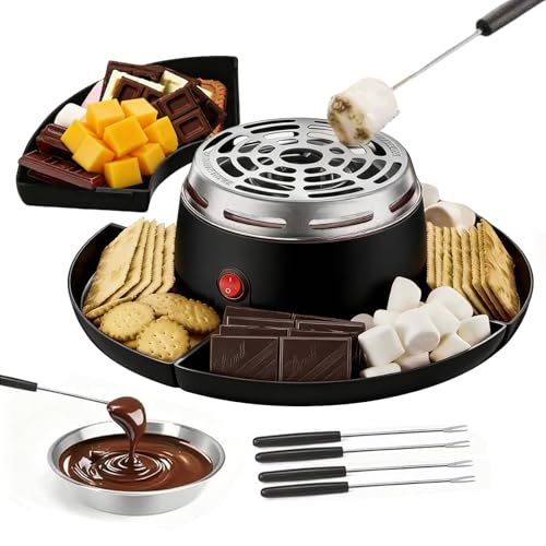 Schokofondue Set Elektrisch 2-in-1 Elektrischer Marshmallow-Röster & Schokoladenschmelzer mit 4 Schalen & 4 Spießen Fondue-Set für Schokolade & Käse Indoor SMores Maker für Party Date Night
