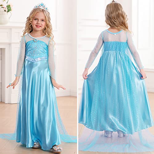 LiUiMiY Prinzessin Kleid Elsa Kostüm Kinder Mädchen Fancy Blau Kleid für Weihnachten Verkleidung Karneval Halloween, Blau, 116-122 (Etikette 120)