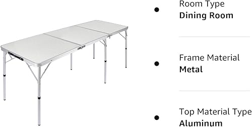 Miniatura 10 de RedSwing Mesa de camping plegable de 6 pies mesa de aluminio para exteriores con patas de altura ajustable 72 x 24 pulgadas color blanco