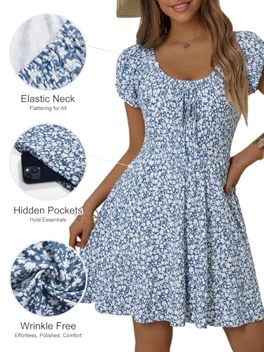 Image of HUHOT Teen Petite Women Floral Short Summer Mini Dresses with Pockets Cute Milkmaid Sundress 2026