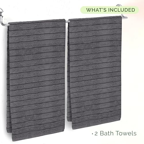 Image of Elegant Comfort 100% Turkish Cotton Corduroy Ribbed Luxury Soft 2 Pack Bath Towels 27 x 54 Inch - Ultra Plush, Absorbent, Quick Dry, Hotel Spa Quality Towels for Bathroom Essentials, Gray
