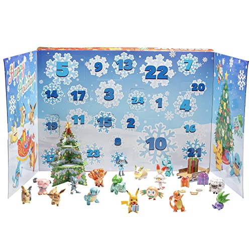 Pokemon Holiday Advent Calendar for Kids, 24 Gift Pieces - Includes 16 Toy Character Figures & 8 Christmas Accessories - Ages 4+