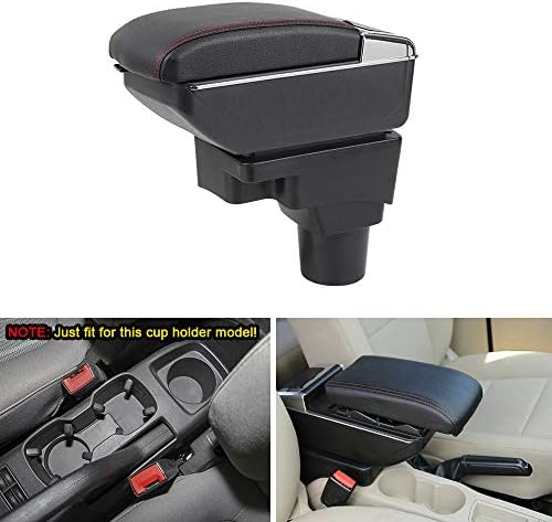 MyGone Center Console Armrest Box for 2011-2014 Chevy Aveo Sonic Lova T250 T300, Car Interior Accessories Leather Arm Rest Organizer with LED Lights Adjustable Cup Holder Removable Ashtray Black