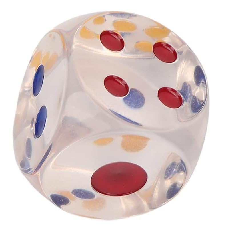 Jumbo Dice with Colored Dots, 6-Sided Transparent Gaming Dice for Farkle, Board Games, Casino, Snake and Ladders, Monopoly, and More (Pack of 1)