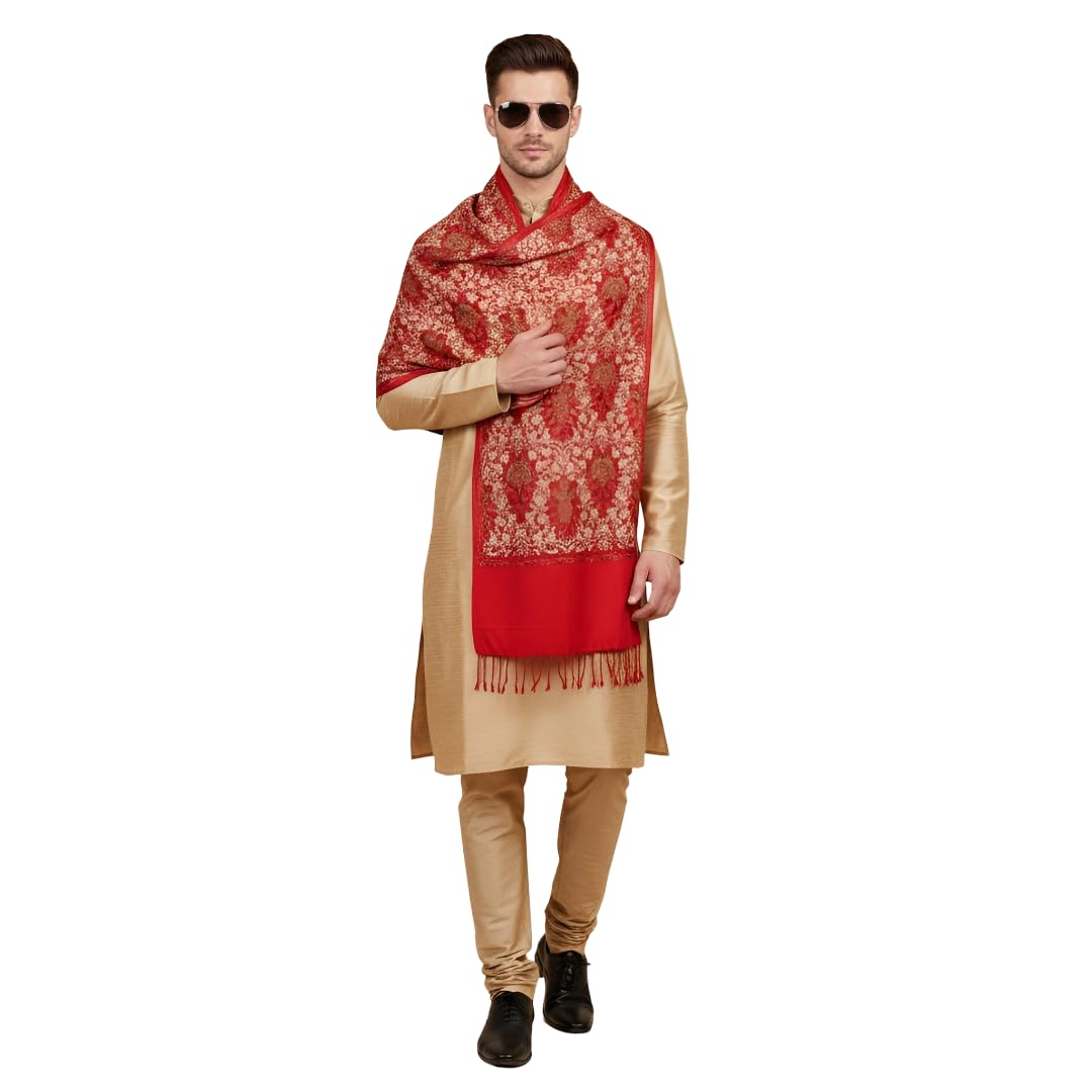muffly Men’s Premium Wool Blend Embroidered Stole with Heritage Paisley Detailing -Red-picture-32