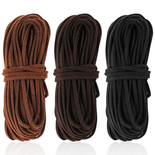 AUAUY 3Rolls 10m X 2mm Faux Suede Leather String, Leather Necklace Cord...