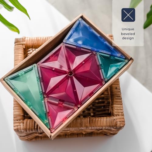 CONNETIX Magnetic Tiles Pastel Geometry Pack, 40 Pieces, Rose, Berry, Peach, Mint, Emerald, Lemon, Violet, Sapphire - Image 4