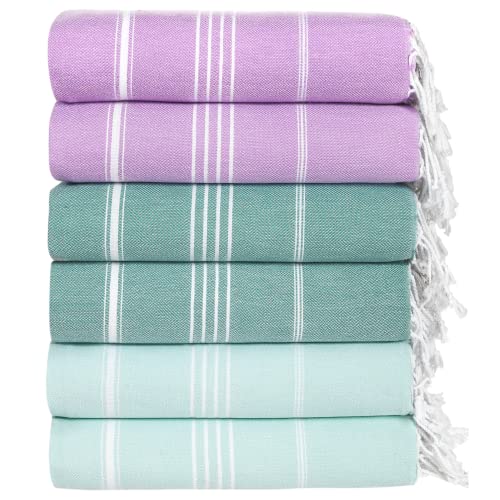 Turkish Beach Towel, Lush Cotton Quick Dry Towel, Soft, Absorbent Sand Free Beach Towels For Adults Use For Pool, Bath, Travel, Extra Large Beach Towel Set Of 6, 38X71 (Purple & Teal & Aqua, 6) #TOP5