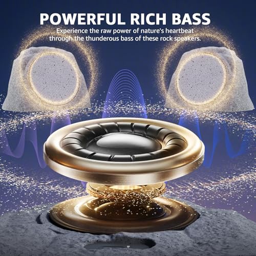 uuffoo 1-to-2 Solar Powered Rock Speakers Outdoor Water-Resistant IP44 Rock Speaker with Bass and USB Charging for Patio Pool Party Yard Garden Outside