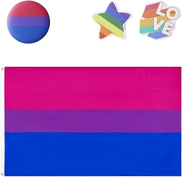 Bisexual Flag, Four Rows of Stitching, Bisexual Pride Stuff for Wall, with 1pc Pin and 2pcs Random Rainbow Stickers, for Lgbtq Parade and Daily Use, 3x5 Ft