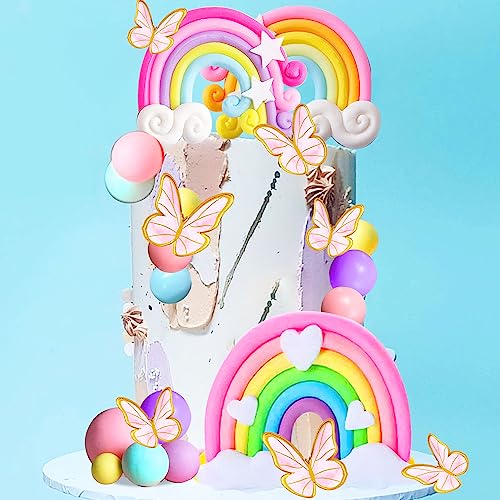 Décoration gâteau licorne rose et arc-en-ciel style bohème chic