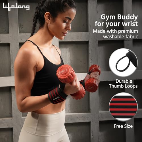Image of Lifelong Wrist Supporter for Gym /Workout | Adjustable Wrist Band w /Thumb Loop & Velcro Strap for Stability, Injury Prevention, Strength Training | Wrist Strap for Gym | Gym Accessories for Men & Women