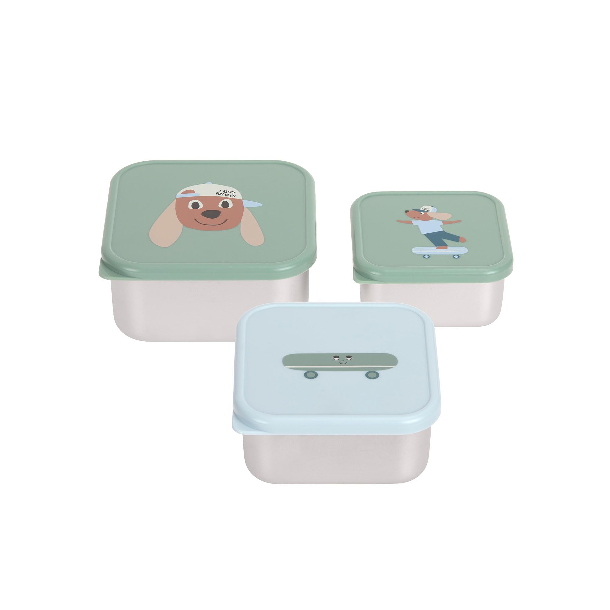 LÄSSIG Snackbox Kinder 3er Set Edelstahl Brotdose/Snackbox Stainless Steel Tiny Team Dog