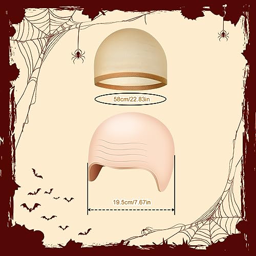 NACHLYNN 8 Pieces Halloween Bald Cap for Adult Makeup Latex Bald Caps Nylon Bald Wig Cap Costume for Halloween Party Accessory Kid Women Men - Thumbnail 2