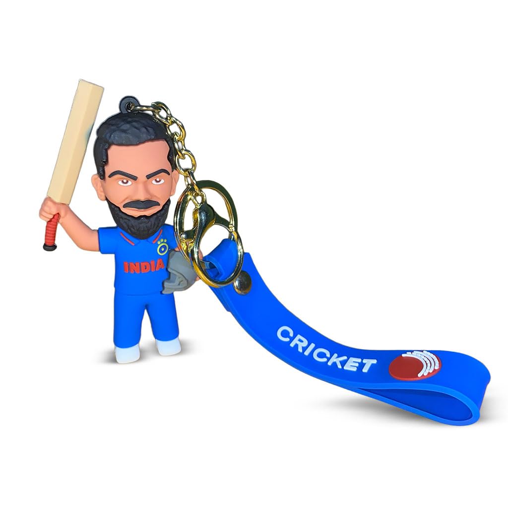 Virat Kohli keychain | 3D Printed Figurine with a long ribbon Label | Perfect for keychain & Gifts | Indian Jersey (Blue)-image-11