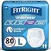 Medline FitRight Super Adult Incontinence Underwear, Maximum Absorbency, Large, 40"-56", 4 Packs of 20 (80 Total)