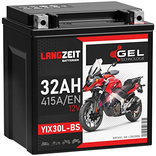 LANGZEIT YIX30L-BS Batterie de démarrage pour moto 12V 32Ah 415A/EN, Gel, YB30L-BS 83200 Motorcycle, Scooter, Quad, sans entretien, scelleé, préchargée,...