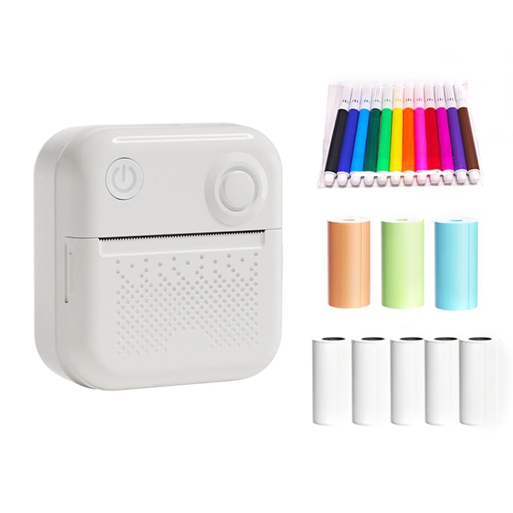 Mini Pocket Printer Portable Thermal Instant Photo Printing Label Maker Machine BT Weless Connect Compatible with Android or iOS APP Support Receipt Label Memo Sticker Notes Lists Scrapbook DIY