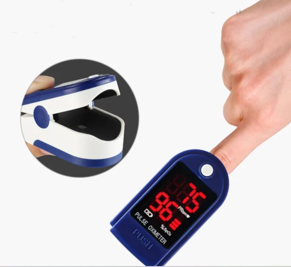 Image of Qawachh Professional Series Finger Pulse Oximeter, designed for effortless monitoring of blood oxygen saturation levels with Digital display (Blue)