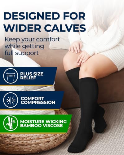 Image of Pembrook 3 Pairs Plus Size Compression Socks Wide Calf - Bamboo Viscose Compression Socks for Women Wide Calf