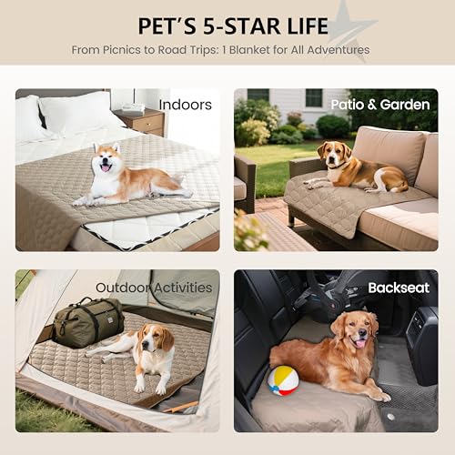 Image of gogobunny 3X Stronger Waterproof Pet Blanket, Scratch Proof Furniture Protector for Dogs Cats, Reversible Cover 30x90 Inch, Dark Beige