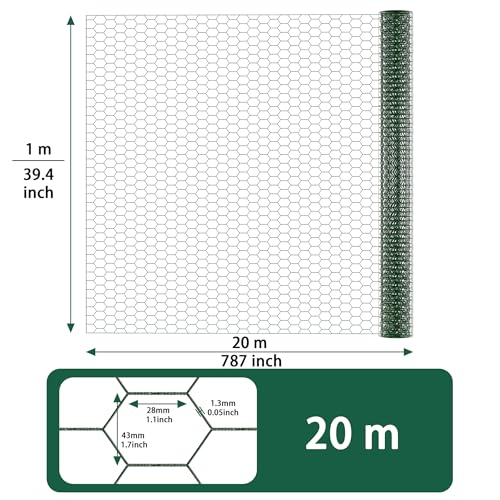 NAIZY Drahtgitter 20m Maschendrahtzaun 100cm Höhe Gitter abschneidbar gitterrost Sechseckgeflecht Hasendraht 1,3mm Stärke für Geflügel Kaninchen Hühner