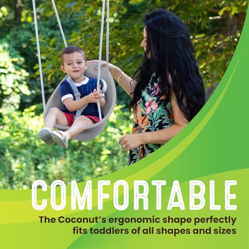 Image of Swurfer Coconut Toddler Swing - Comfy Baby Swing Outdoor, 3- Point Adjustable Safety Harness, Secure, Safe Quick Click Locking System, Blister-Free Rope, Easy Installation, Ages 6-36 Months, Gray