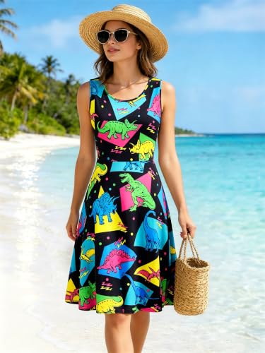 Image of uideazone Women Funny Print Sleeveless U Neck A Line Casual Midi Dress